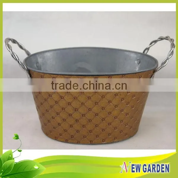 Handicraft home decor display leather and metal indoor hanging flower pots