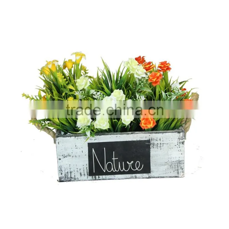 Rectangle Shape Wooden Pot Planters with Rope Handles