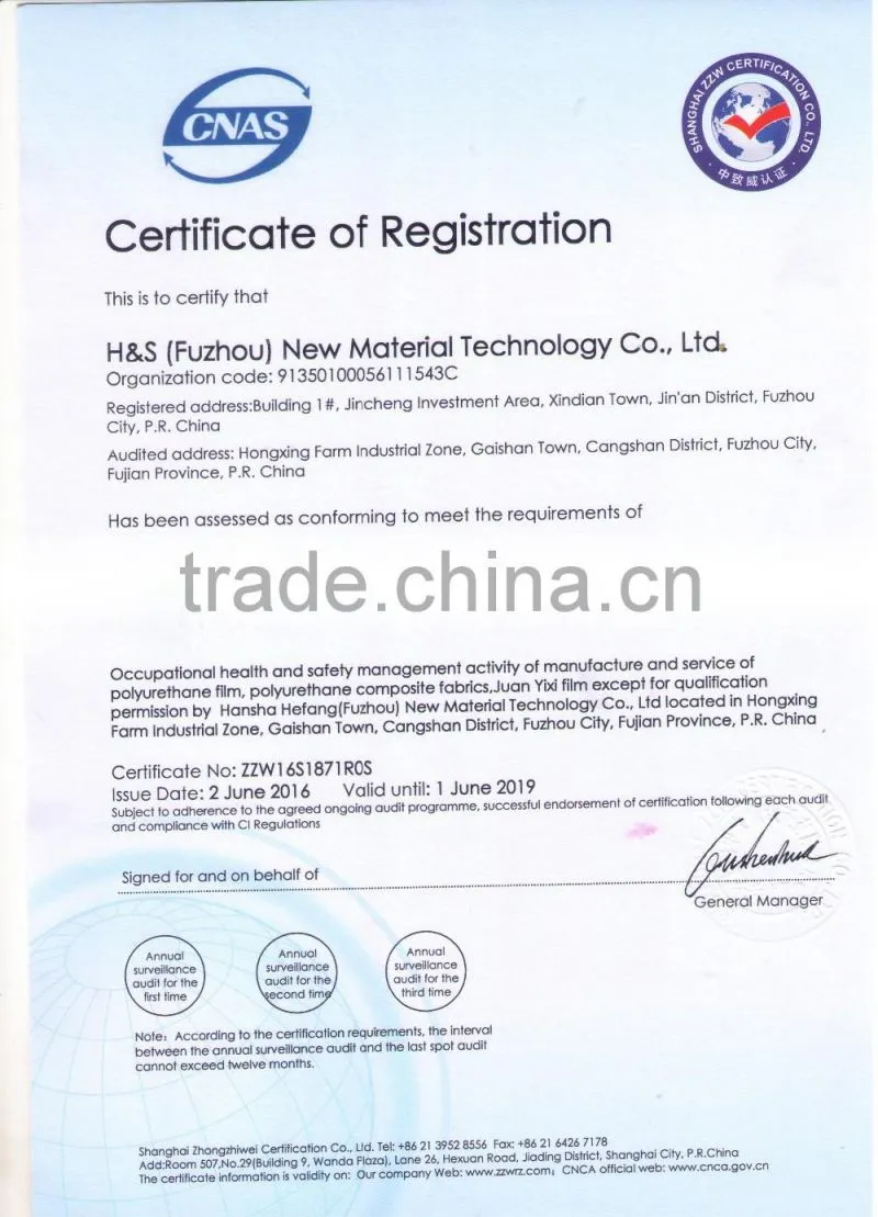 Waterproof TPU tape for tent/rainwear/jacket