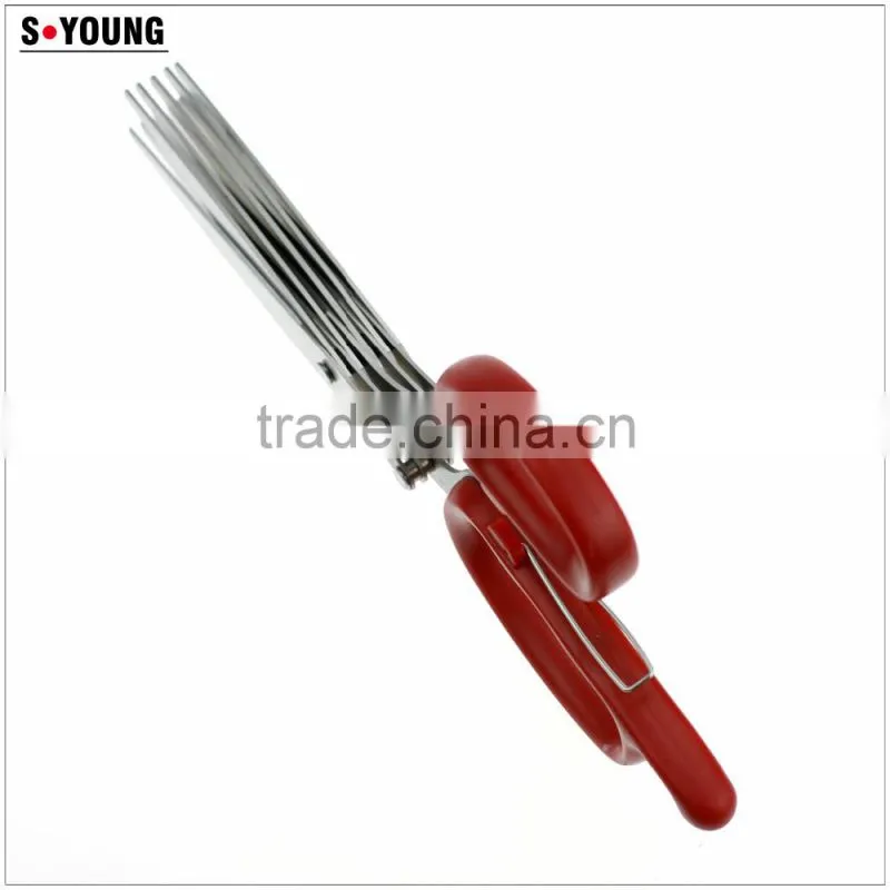 61019 New Design And High Quality snipping shearing Plastic Household Kitchen Stainless Steel 5 Blades herb scissors