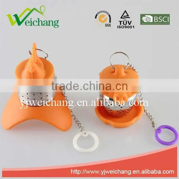 WCTS919 Good quality Tea Infuser Leaf Strainer Handle with Steel Ball Silicone Leaf Lid with tray