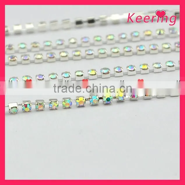 Crystal roll AB stones rhinestone cup chain with silver claw WRC-013
