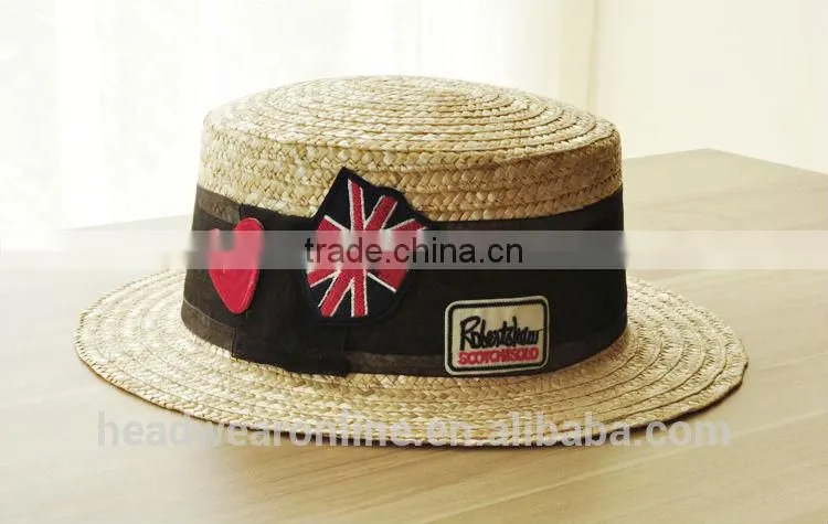Summer Fashion Custom Union Jack Flag Embroidery Straw Bowler Hats China Factory