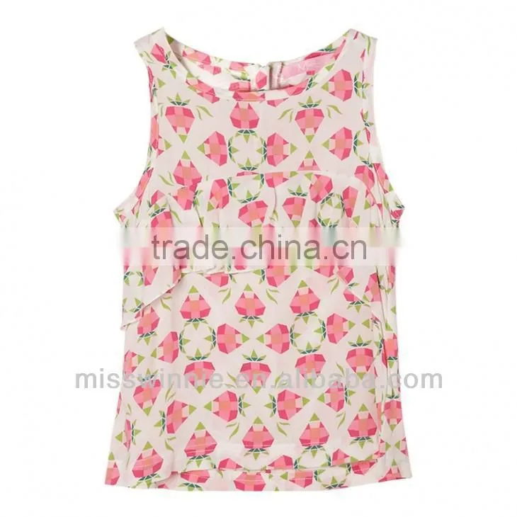 Girl sleeveless diamond pineapple pattern shirt