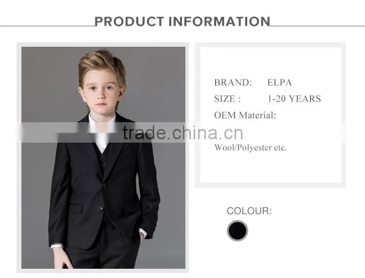ELPA NXB0083 British style slim black fancy 3 piece designer kids boys suits