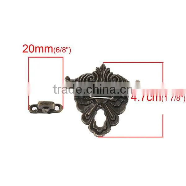 Iron Based Alloy Case Locks Antique Bronze Pattern Carved 47mm x45mm 20mm x6mm
