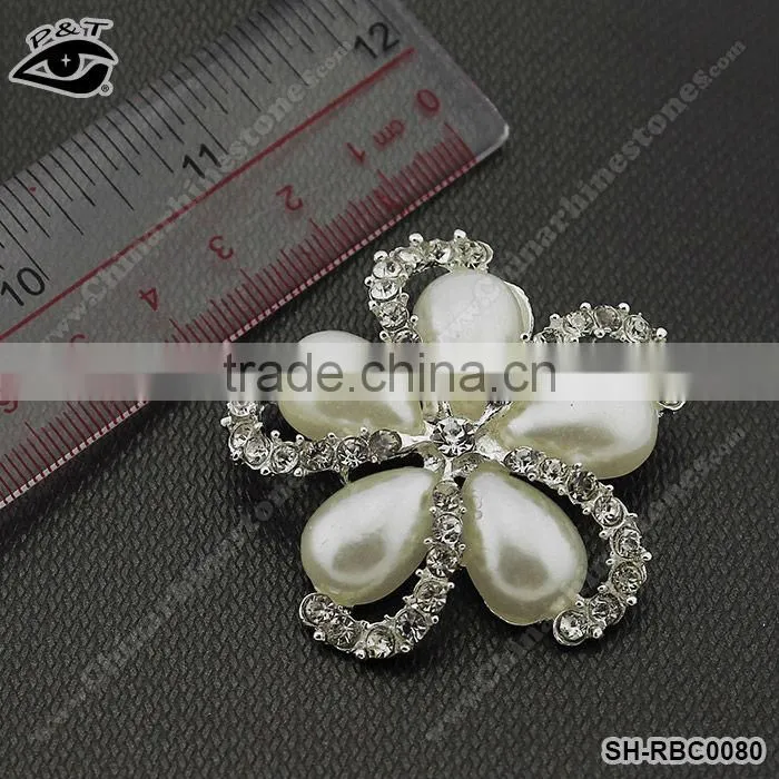 2013 New design white pearl flower rhinestone brooch for bridal