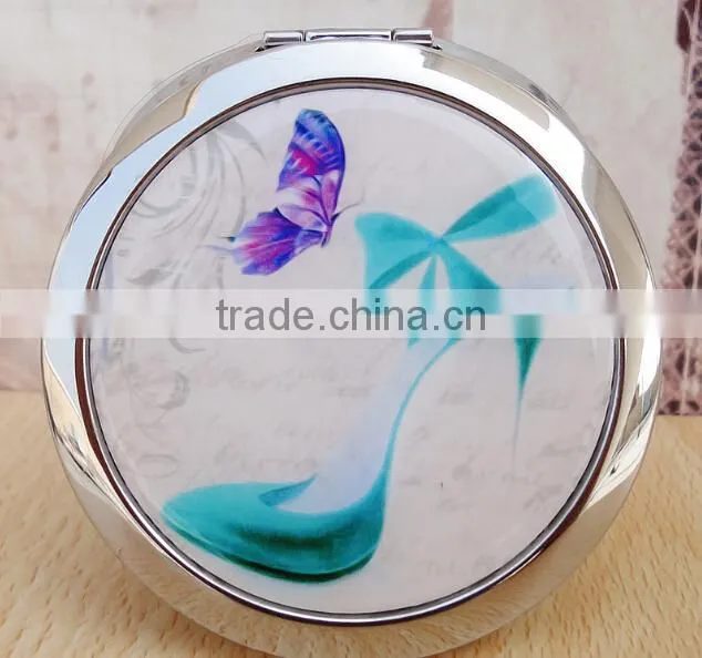 2015 Pocket Metal Pocket Round Mini Mirror for Birthday Gifts,Cosmetci Hangbag Mirror with High Heel Shoes