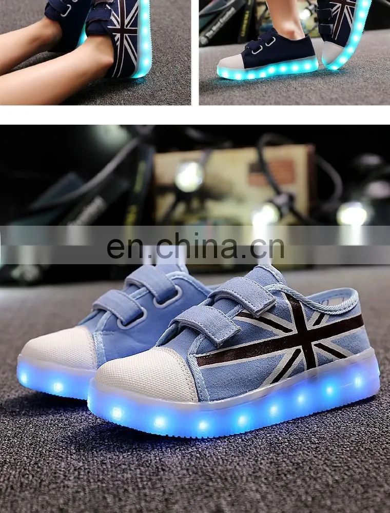 Latest design USB charge Children kids boys and girls light up canvas shoes LED shoes