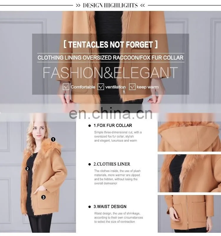 Hotsales woman sheepskin coat elegant factory outlet cashmere overcoat