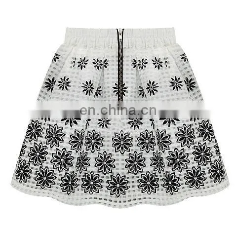 fashion design high waist pleast floral women mini skirt wiht metal zipper