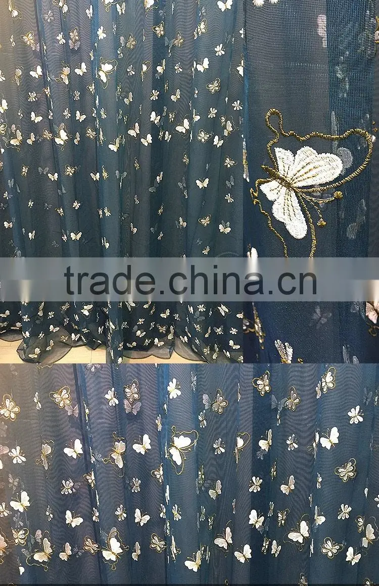 organza polyester jacquard curtain butterfly curtain for girl's bedroom