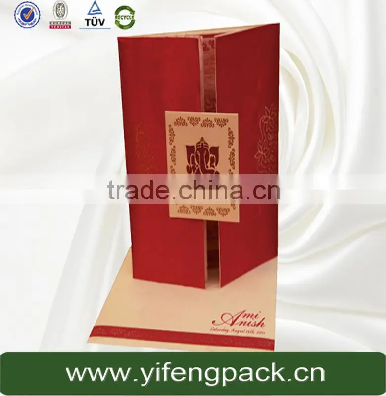 China hole sale luxury eco-friendly red fashion chinese wedding invitation card
