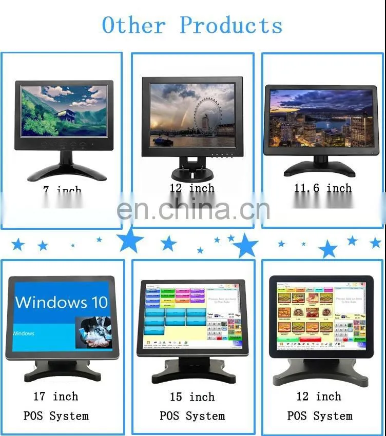Hot sell 12 15 17 inch POS system using CE / KC certificated pos stand tough screen monitor for pc computer