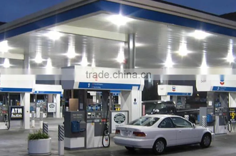 Low cost large span structural steel gas station construction