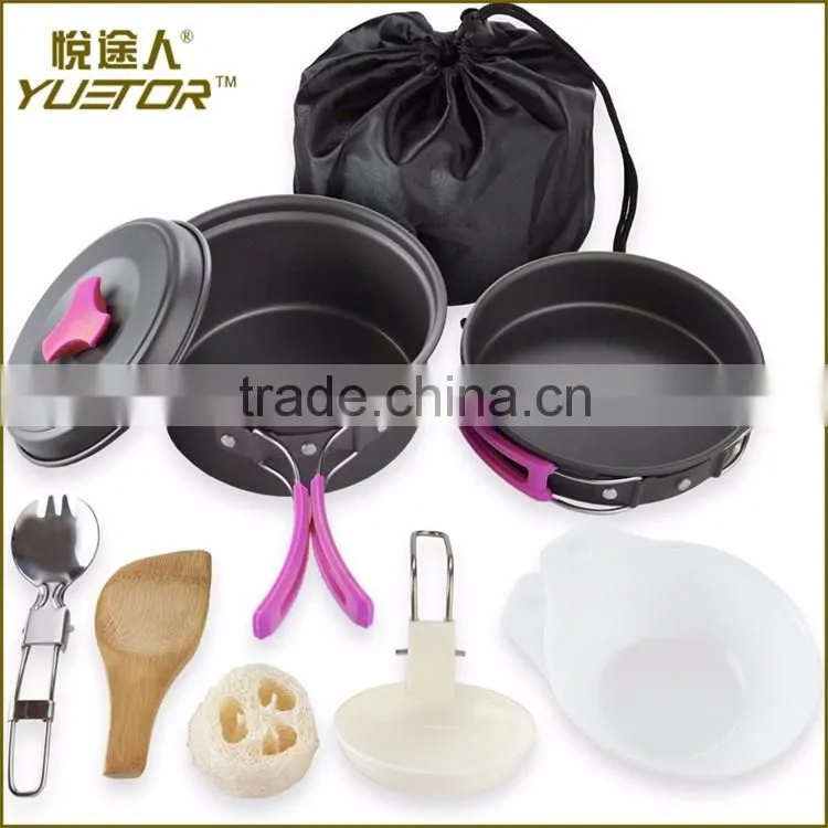 10pcs Lightweight Outdoor Camping Hiking Cookware Backpacking Cooking Picnic Bowl Pot Pan Set
