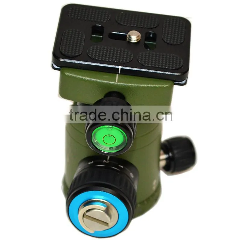 Camera tripod head with dual-level aluminum damping ball head
