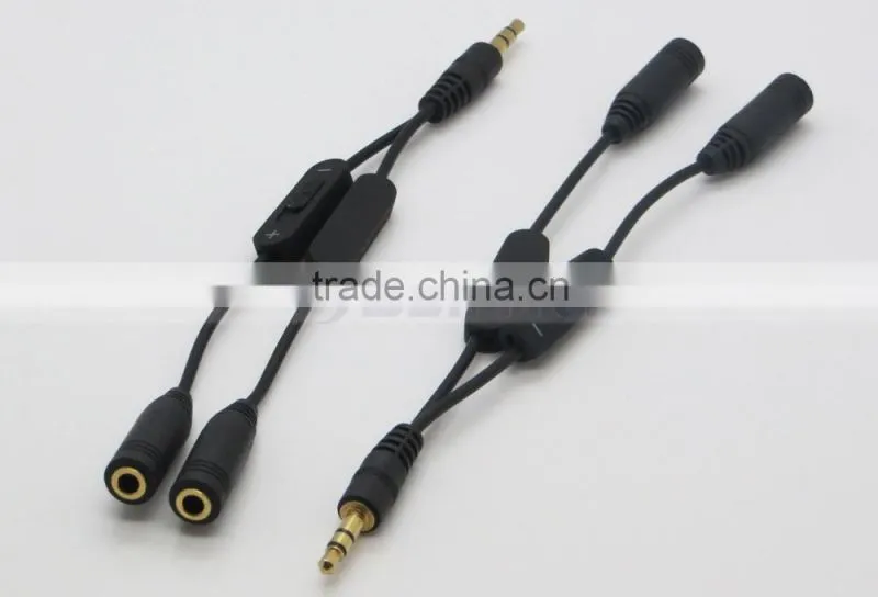 2 Male to Female Y Splitter Cable Extension Audio Cable With Volume Control
