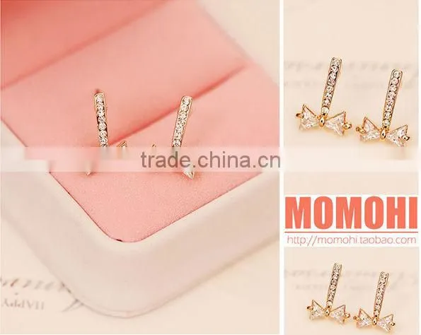 Bow Bridal Dangle Earrings Rose Gold Bow Earring Crystal Bow Jewelry Earrings