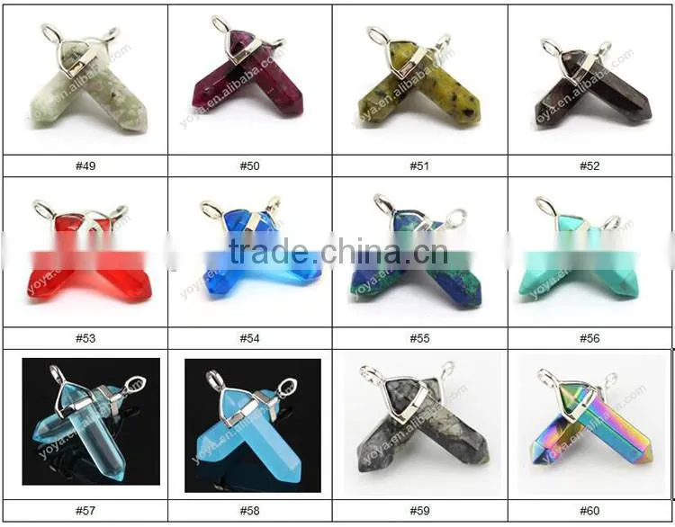 JF2251#60 Wholesale Rainbow Plated Natural Stone Point Pendants,Chakra Hexagonal Pendant