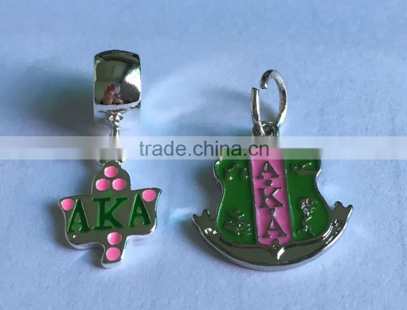 in stock! wholesale pink and green AKA logo badge charm pendant for sorority jewelry making 2016