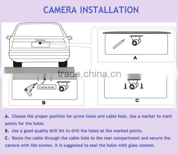 Waterproof reverse car camera with170 wide angle car rear camera