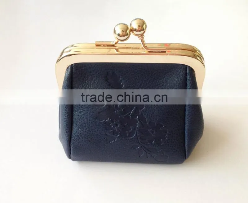 Flower print faux leather retro coin purse with metal clip