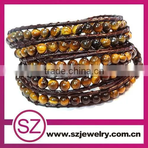 2013 Mulit Stone Brown Greek Leather Wrap Bracelet-BTB0237
