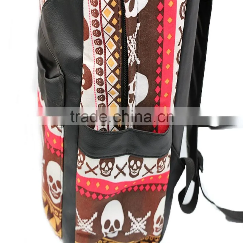 Fashion national characteristic PU leather outdoor camping backpack bag