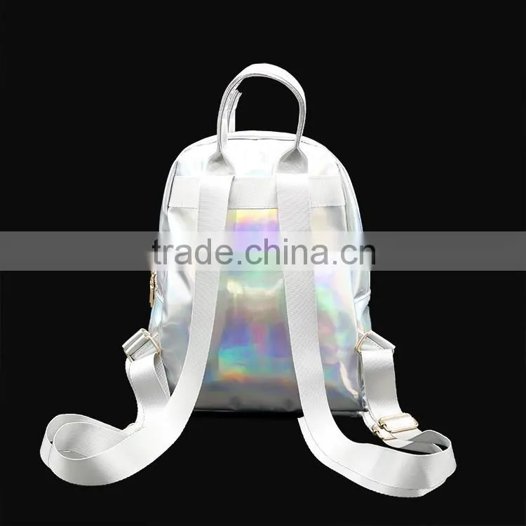 Stylish reusable backpack bag laser PU leather backpack