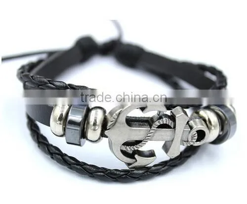 New arrival trendy multi layer bracelet leather anchor bracelet/