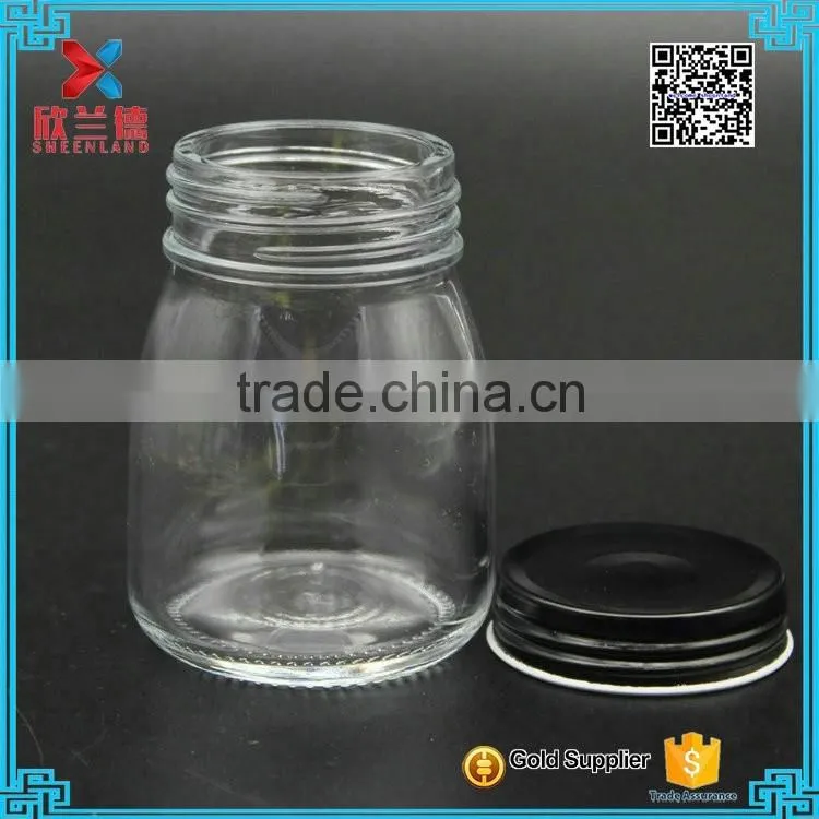 100ml clear cheap empty pudding glass milk bottle with black cap