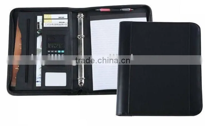 Black 3 Ring Leather Portfolio Binder With Zipper