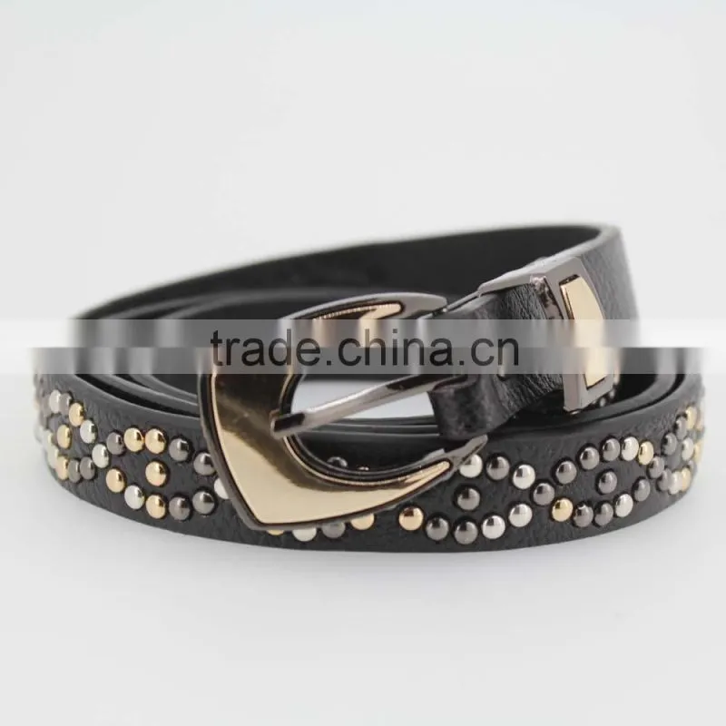 2015 Women's Fashion beads belt with leather belt with high quality leather in YiWu