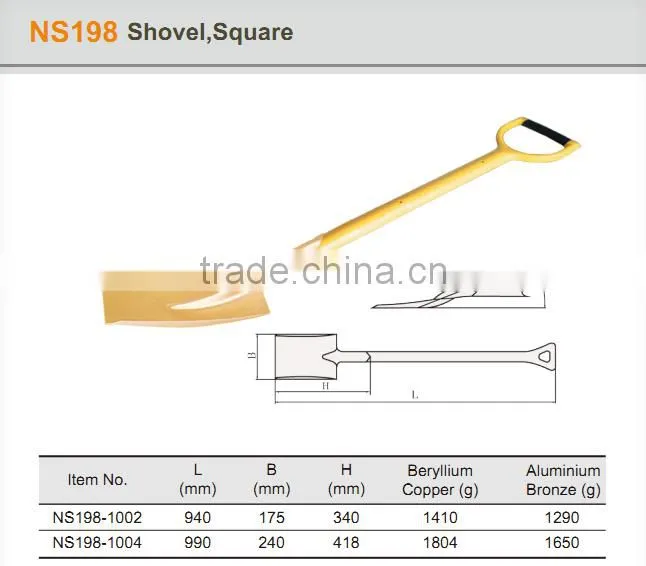 high quality non sparking square shovels, fiberglass handle, spark free, spark resistant, explosion-proof, ATEX approved