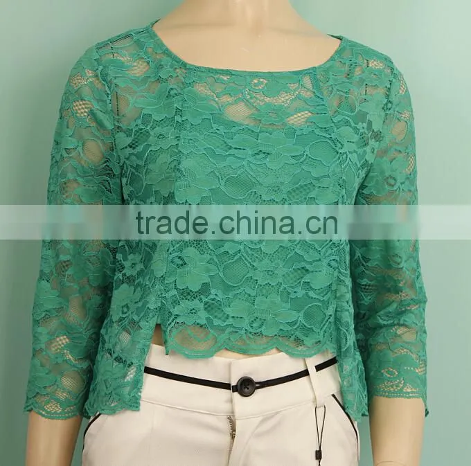 Two piece 3/4 sleeve spring latest choil lace blouse designs DT140730705