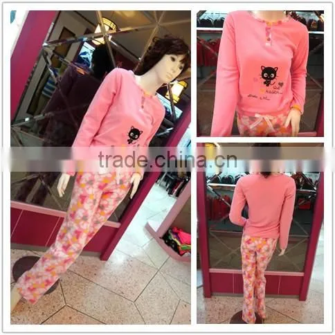 Cute cat loving heart draw string pants pink pajamas women