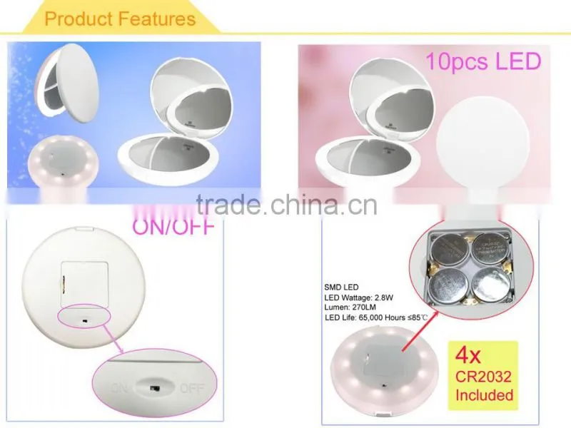 LED Pocket mirror 5x double sided