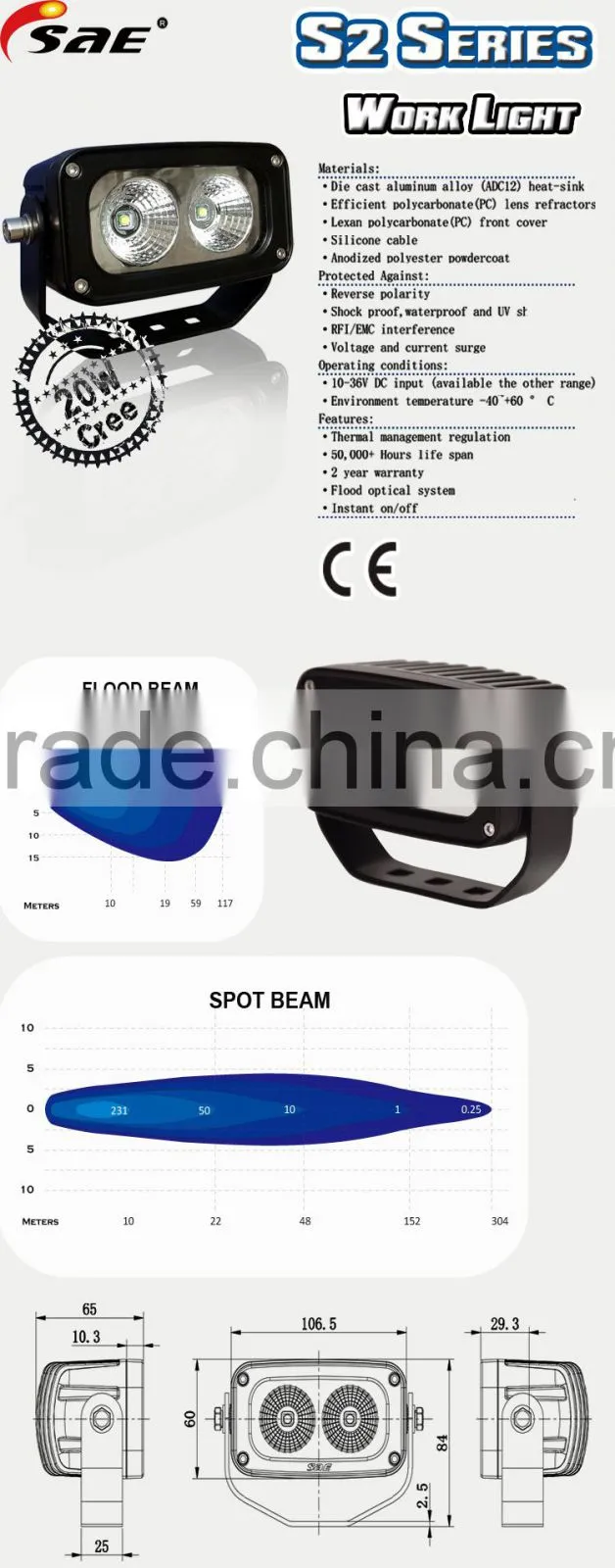 20w auto led work light for SUV JEEP ATV ALL CARS