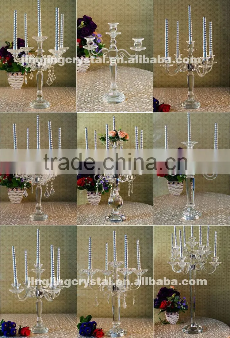 Gorgeous Crystal Doule Pillar Tall Glass Candle Holders / Crystal Candlesticks for wedding