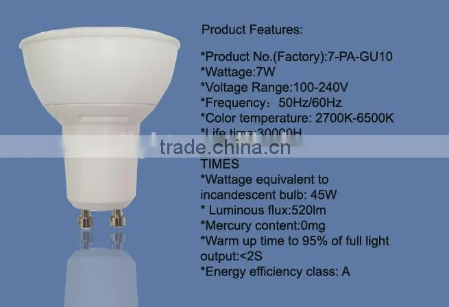 modern 7W wide degree gu10 led 6w spotlight