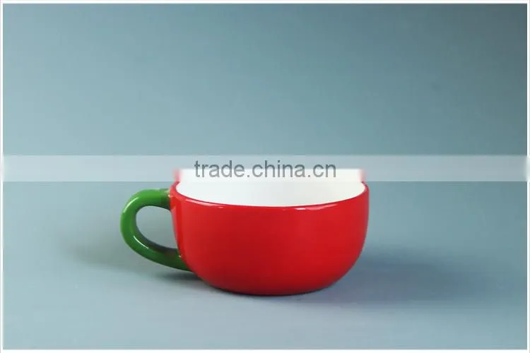 Solid color ceramic tea cup with color of white&red