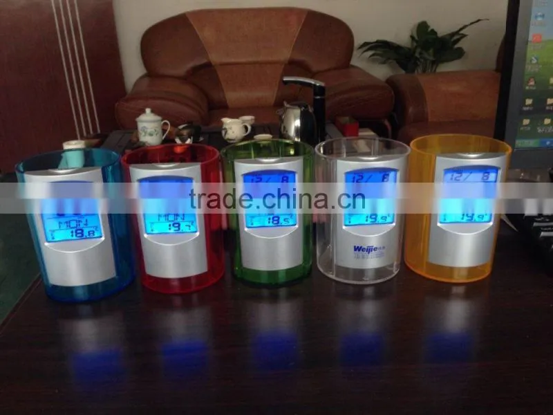 Multifunction Round Desktop Pen Holder With Calendar Temperature Display And Alarm Clock