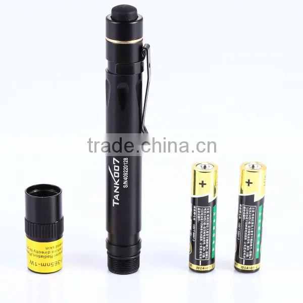 Accurate 365nm/1w with 2*AAA battery for Antique/Fluorescent/leak/cash/Mark inspection and curing UV lamps