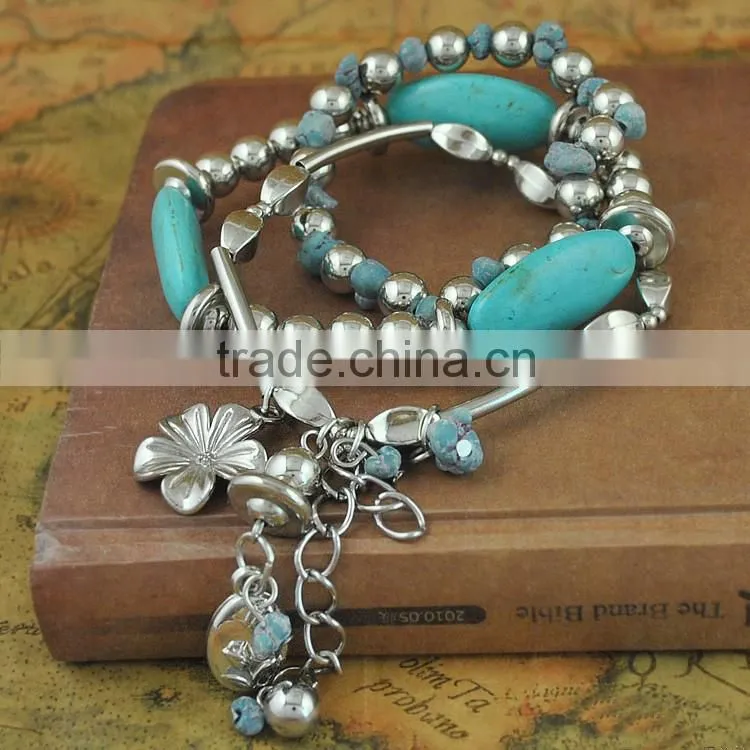 boho style silver turquoise bracelet chunky alloy bracelet