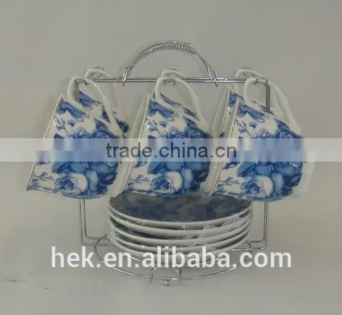 Flower decorate ceramic tea cup and saucer set