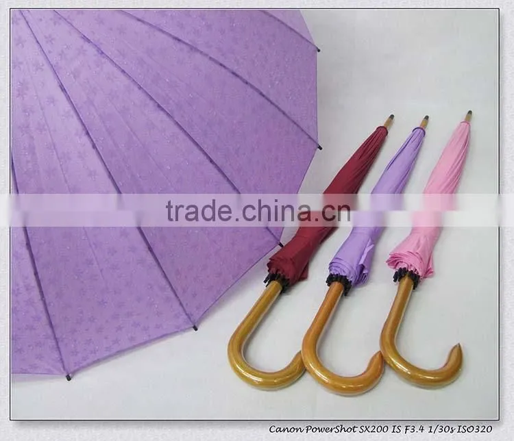 23"*16k Manual open wooden staight umbrella