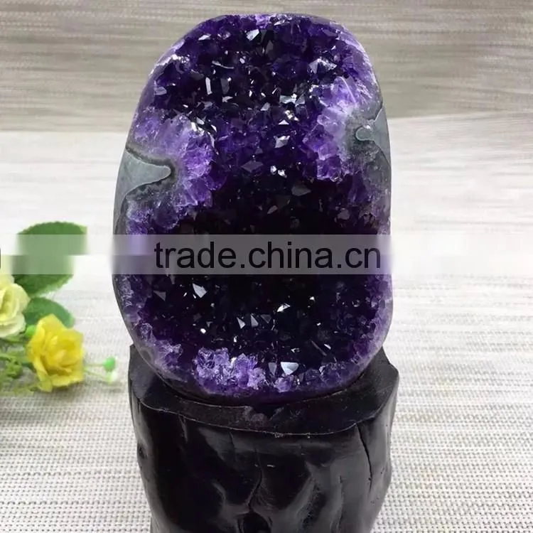 Natural Rock Dark Purple Amethyst Geodes Uruguay Crystal Ornaments On Sale