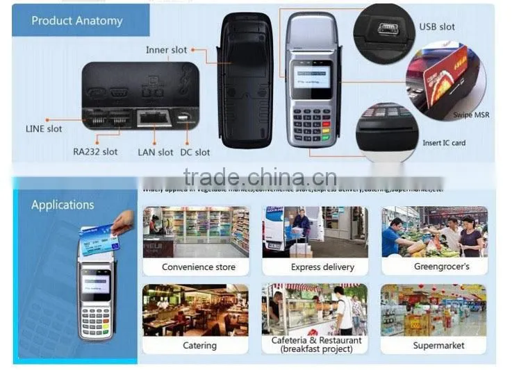 Linux Portable POS Device with RFID,Printer,GPRS,ICCR,MSR