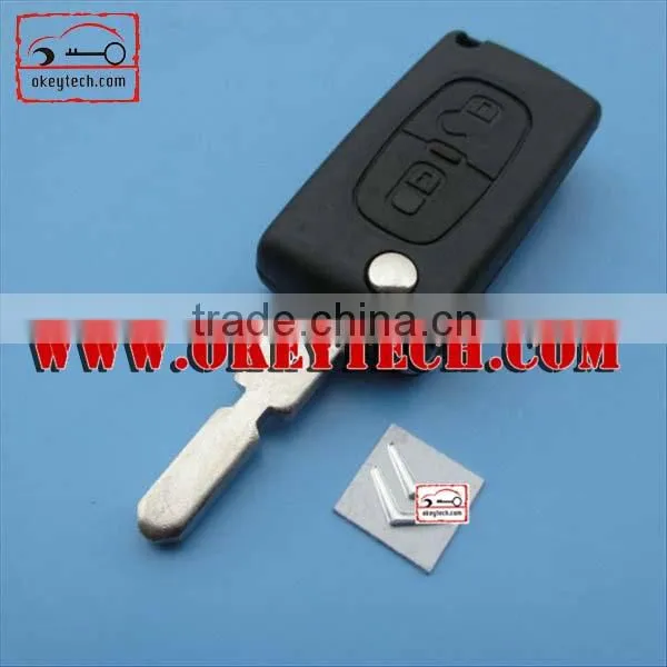 OkeyTech 2 button Citroen flip key case with 406 key blade and battery clamp for car key citroen